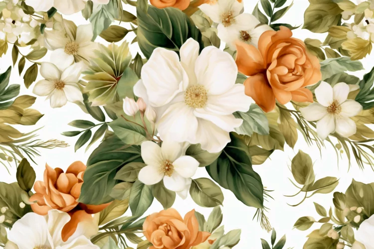 Watercolor floral border wreath with green leaves background