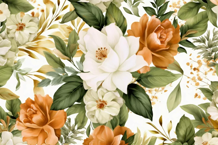 Watercolor floral border wreath with green leaves background