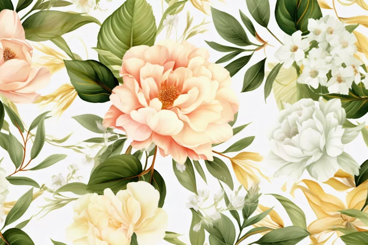 Watercolor floral border wreath with green leaves background