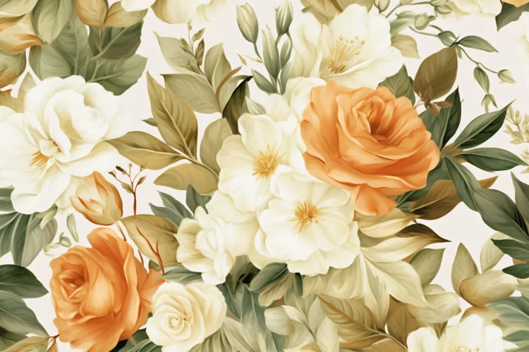 Watercolor floral border wreath with green leaves background