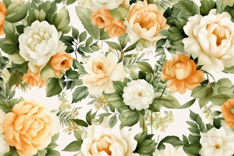 Watercolor floral border wreath with green leaves background