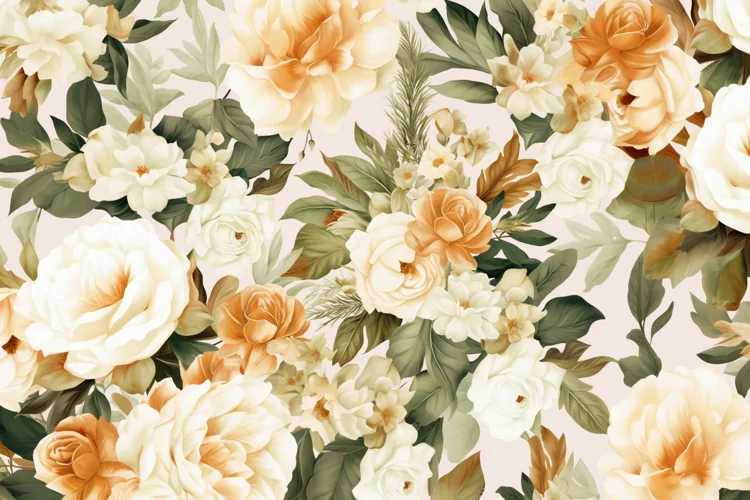 Watercolor floral border wreath with green leaves background
