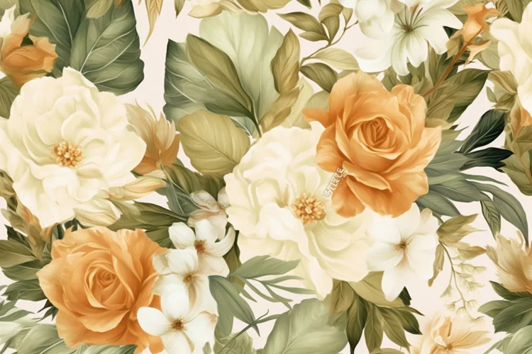 Watercolor floral border wreath with green leaves background