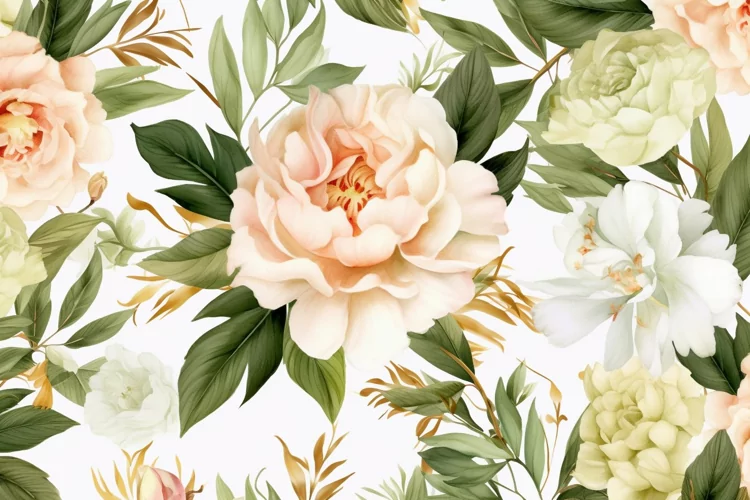 Watercolor floral border wreath with green leaves background