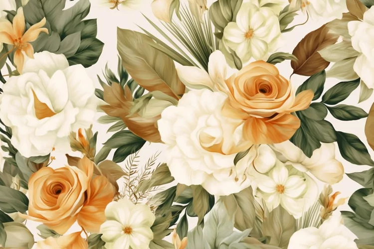 Watercolor floral border wreath with green leaves background