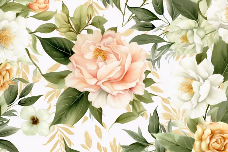 Watercolor floral border wreath with green leaves background