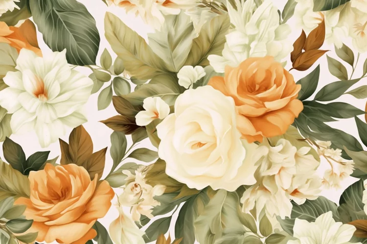 Watercolor floral border wreath with green leaves background