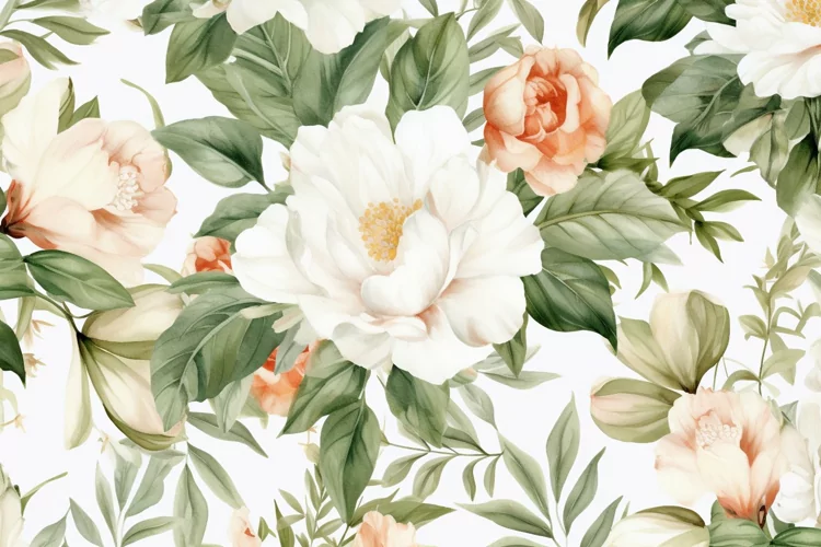Watercolor floral border wreath with green leaves background