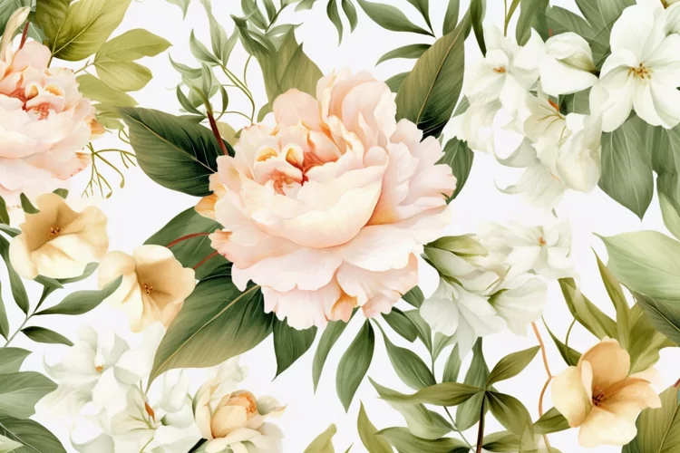 Watercolor floral border wreath with green leaves background