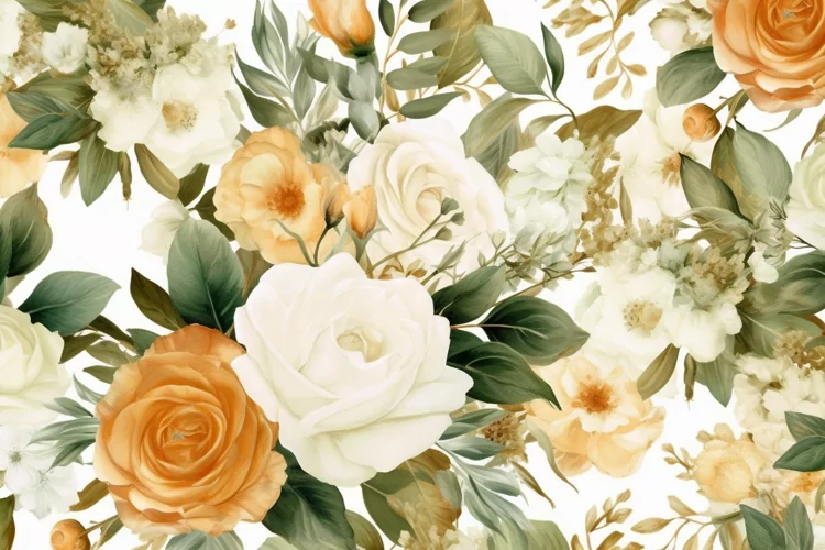 Watercolor floral border wreath with green leaves background
