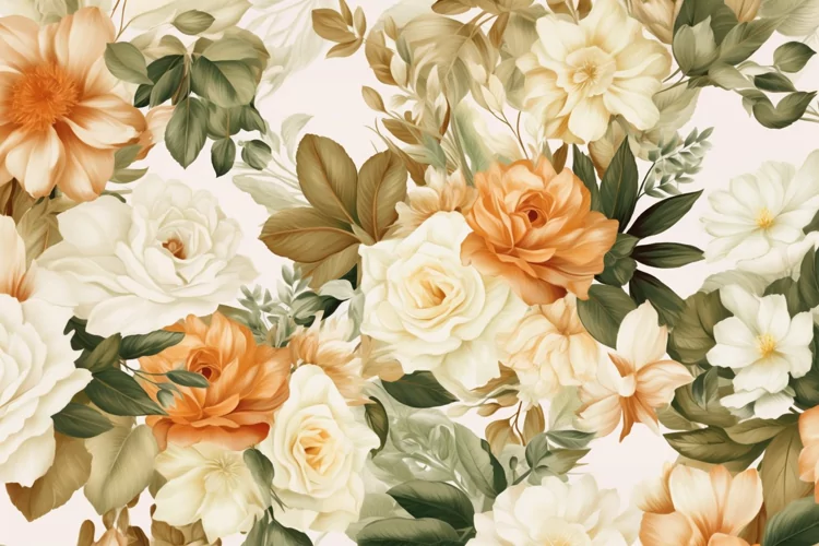 Watercolor floral border wreath with green leaves background