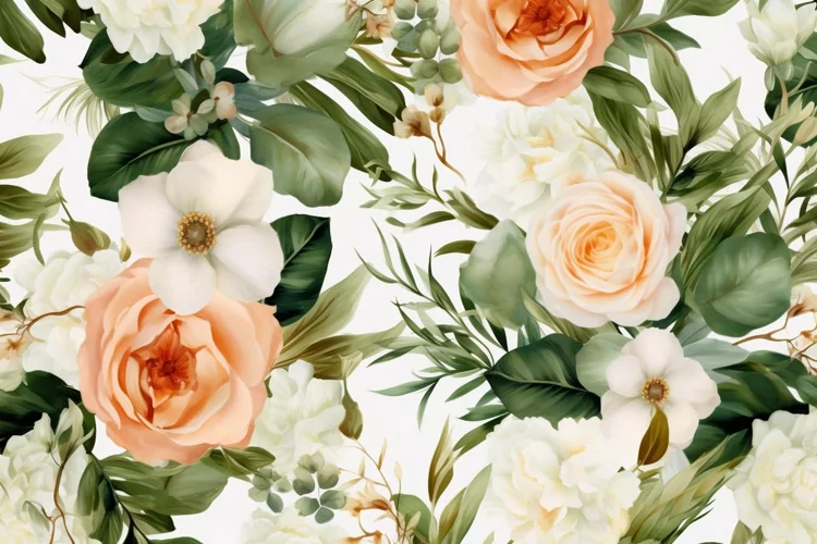 Watercolor floral border wreath with green leaves background