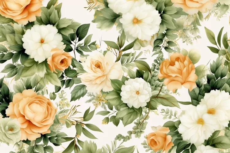 Watercolor floral border wreath with green leaves background