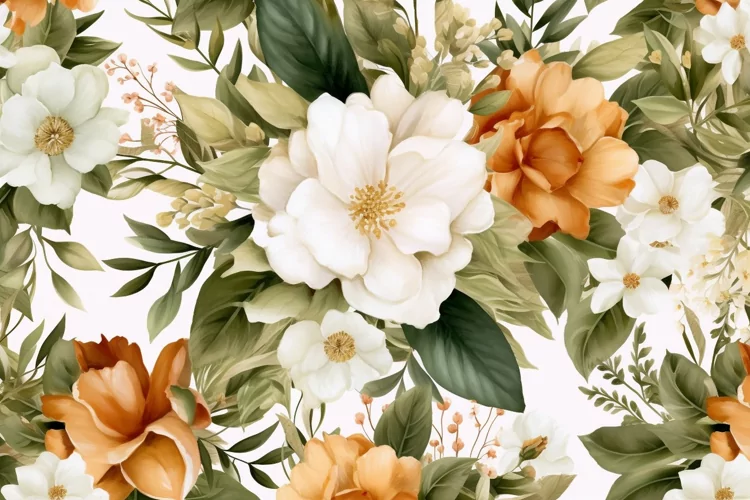 Watercolor floral border wreath with green leaves background
