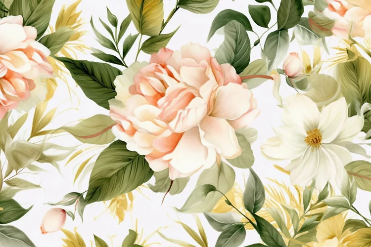 Watercolor floral border wreath with green leaves background