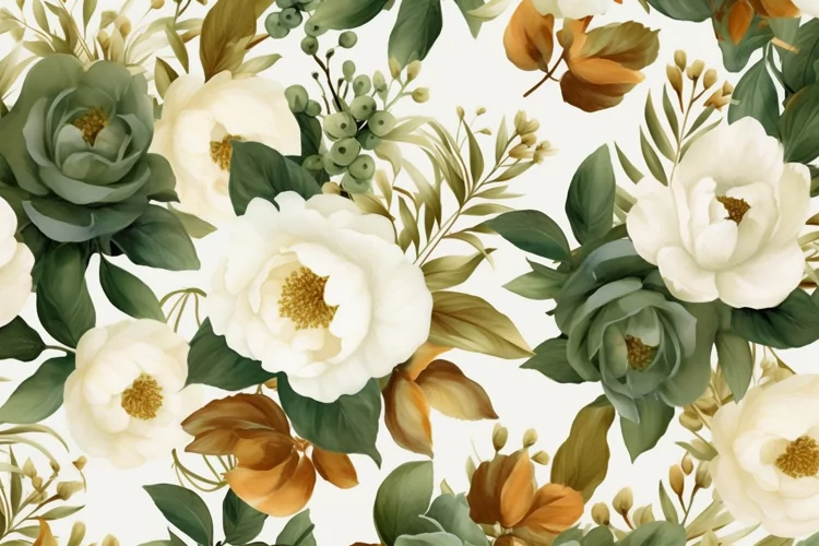 Watercolor floral border wreath with green leaves background