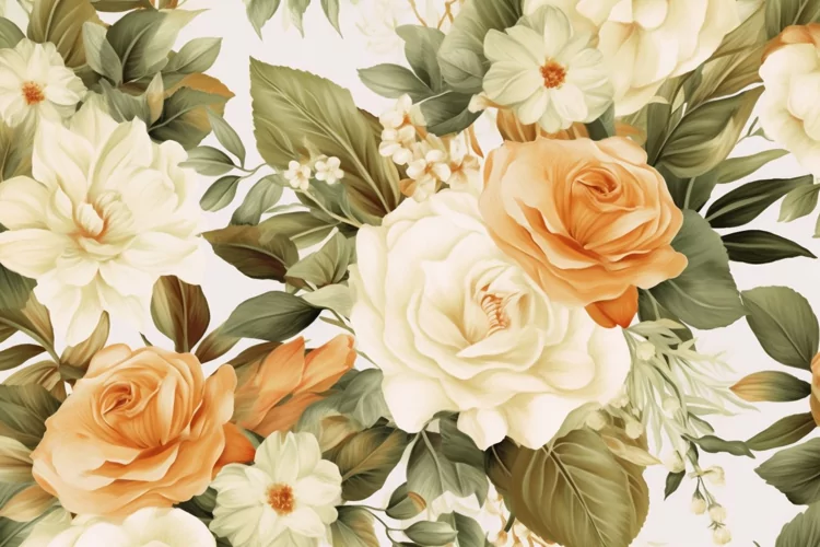 Watercolor floral border wreath with green leaves background
