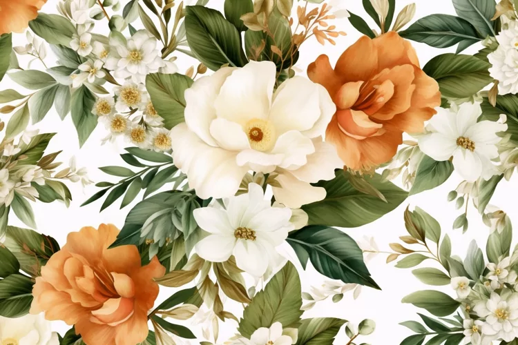 Watercolor floral border wreath with green leaves background