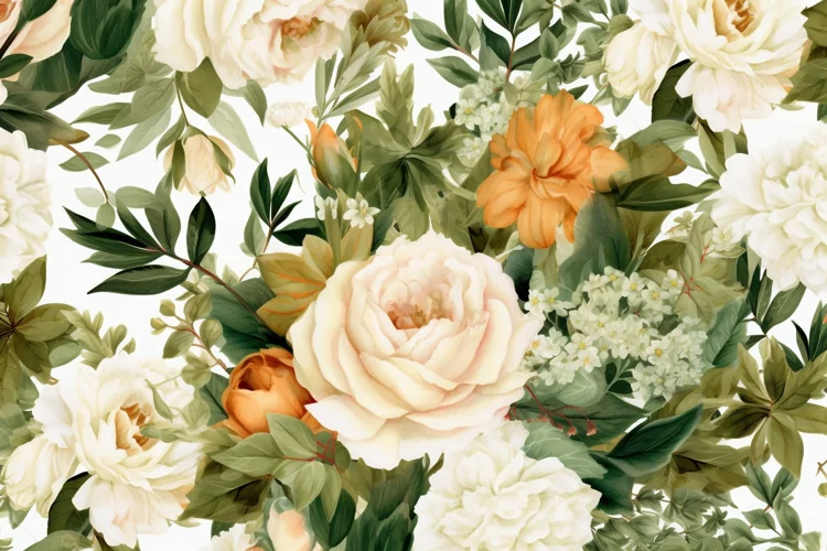 Watercolor floral border wreath with green leaves background