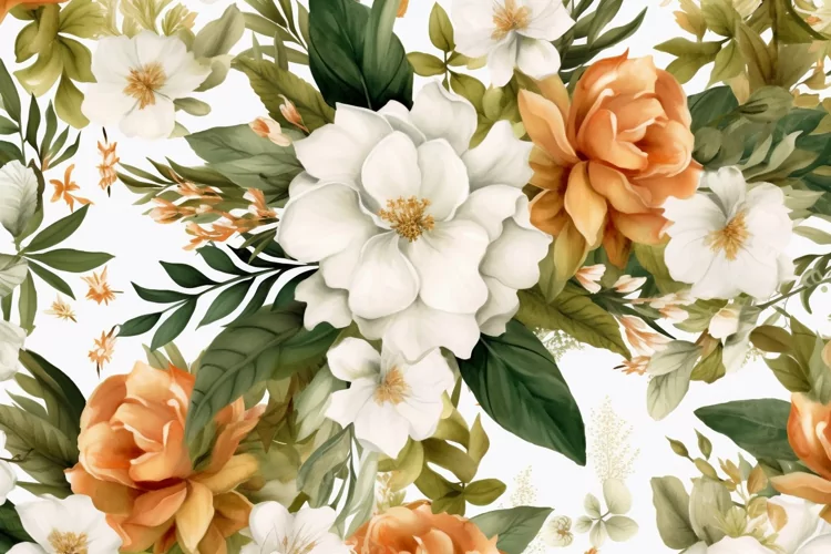 Watercolor floral border wreath with green leaves background