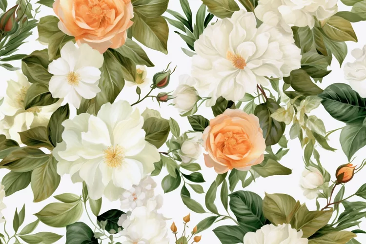 Watercolor floral border wreath with green leaves background
