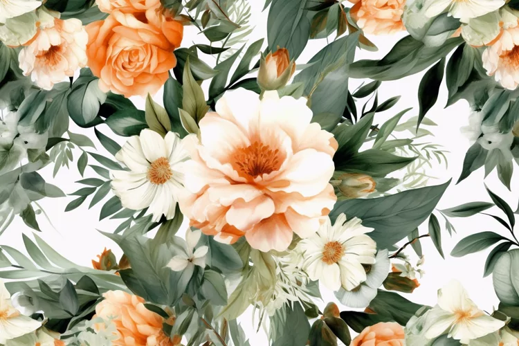 Watercolor floral border wreath with green leaves background