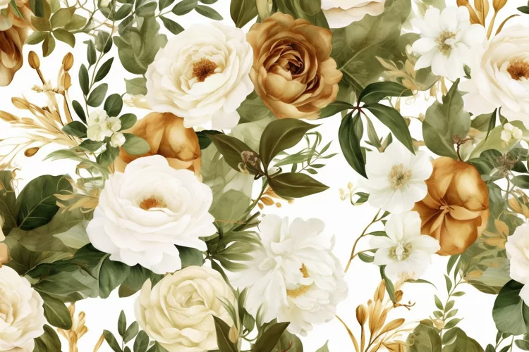 Watercolor floral border wreath with green leaves background