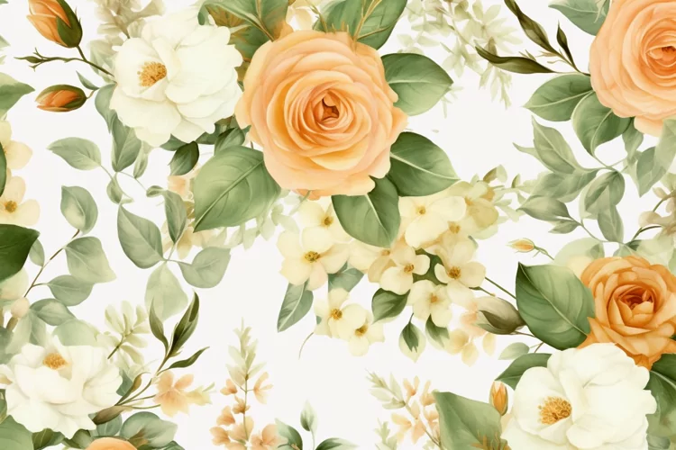 Watercolor floral border wreath with green leaves background