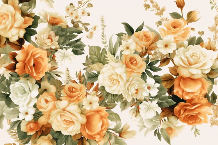 Watercolor floral border wreath with green leaves background