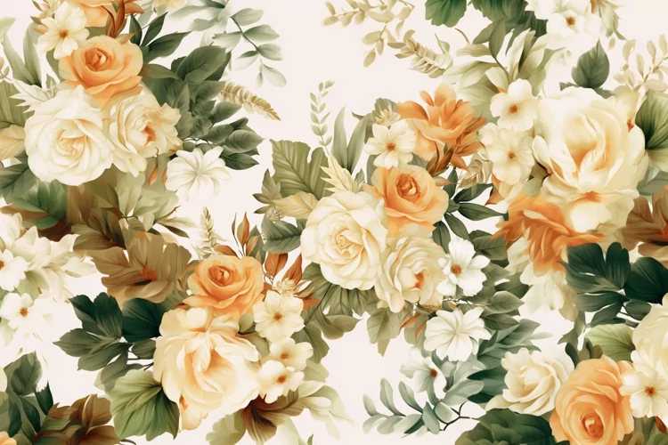 Watercolor floral border wreath with green leaves background