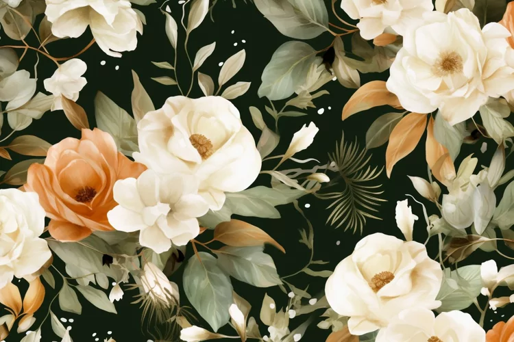Watercolor floral border wreath with green leaves background