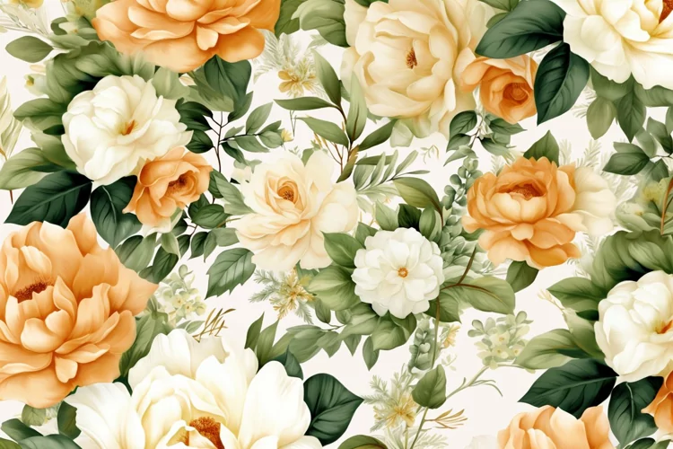 Watercolor floral border wreath with green leaves background
