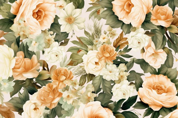 Watercolor floral border wreath with green leaves background