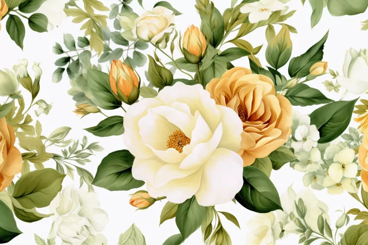 Watercolor floral border wreath with green leaves background