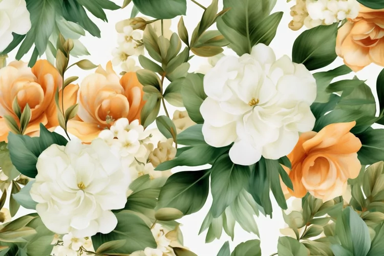 Watercolor floral border wreath with green leaves background