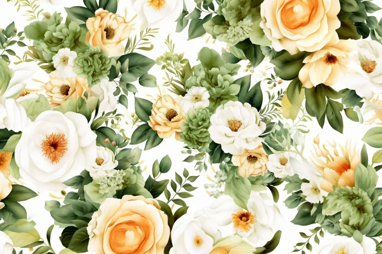 Watercolor floral border wreath with green leaves background