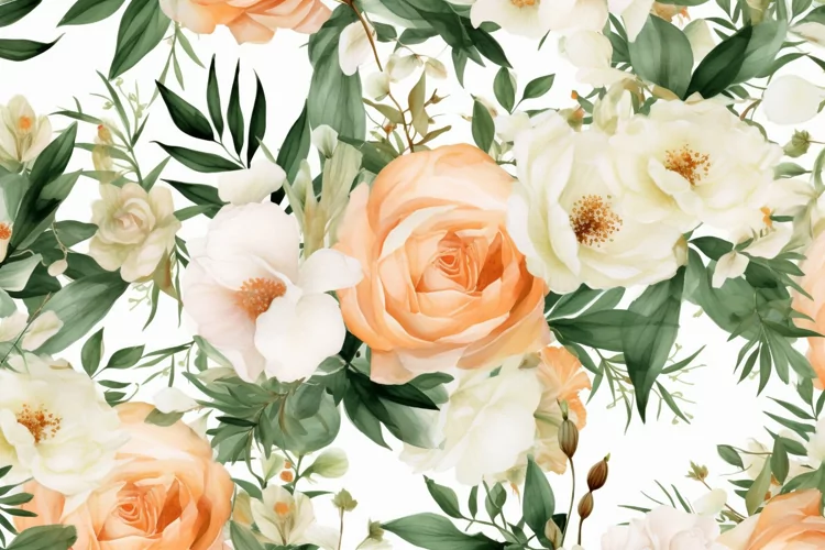 Watercolor floral border wreath with green leaves background