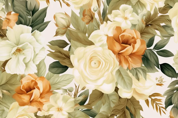 Watercolor floral border wreath with green leaves background