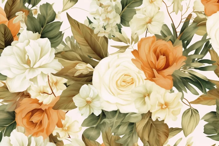Watercolor floral border wreath with green leaves background