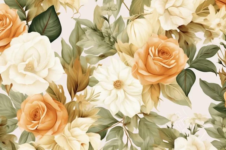 Watercolor floral border wreath with green leaves background
