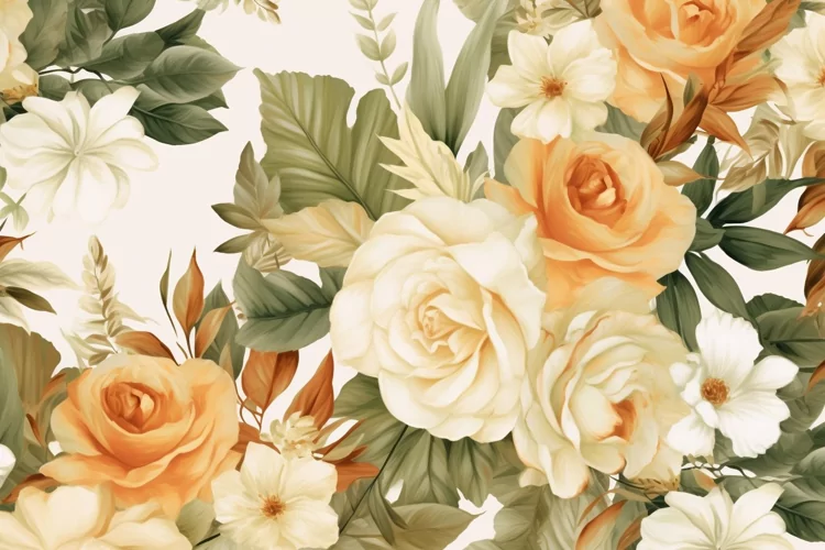 Watercolor floral border wreath with green leaves background