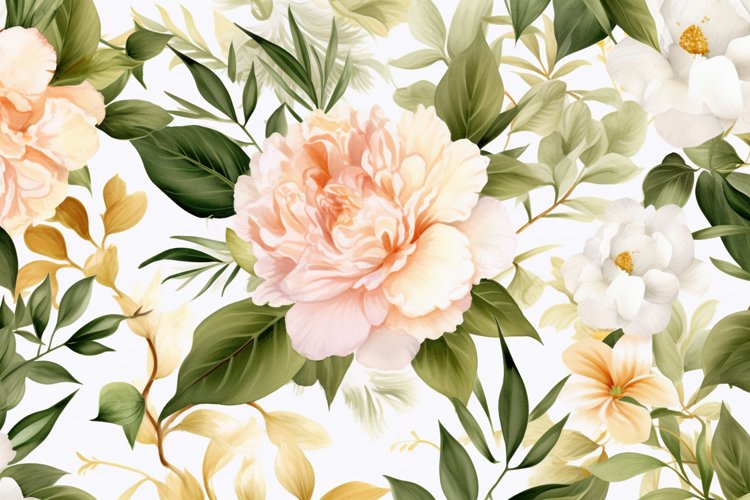 Watercolor floral border wreath with green leaves background example image 1