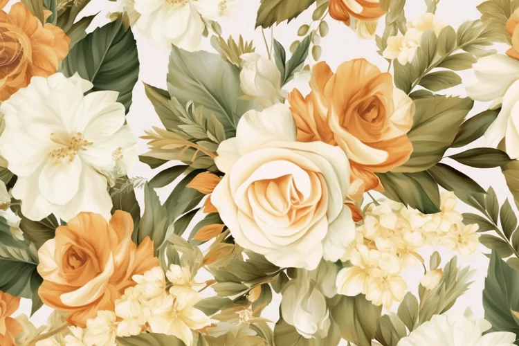 Watercolor floral border wreath with green leaves background