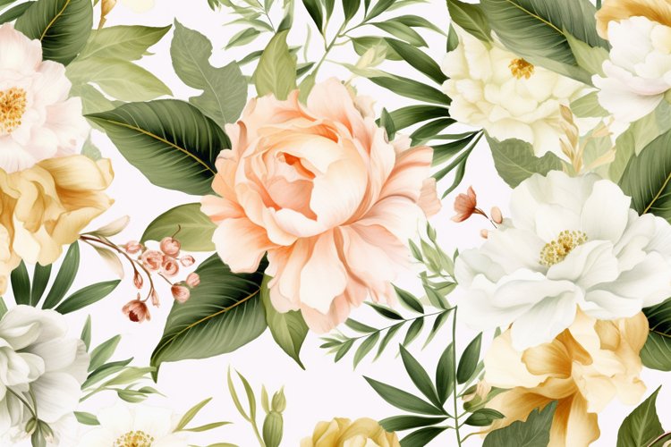 Watercolor floral border wreath with green leaves background example image 1
