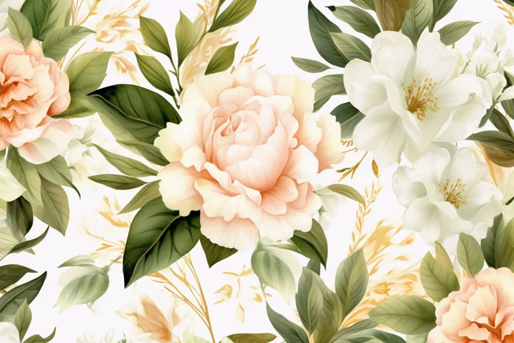 Watercolor floral border wreath with green leaves background