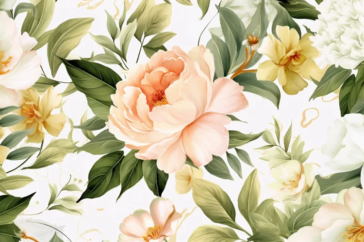 Watercolor floral border wreath with green leaves background
