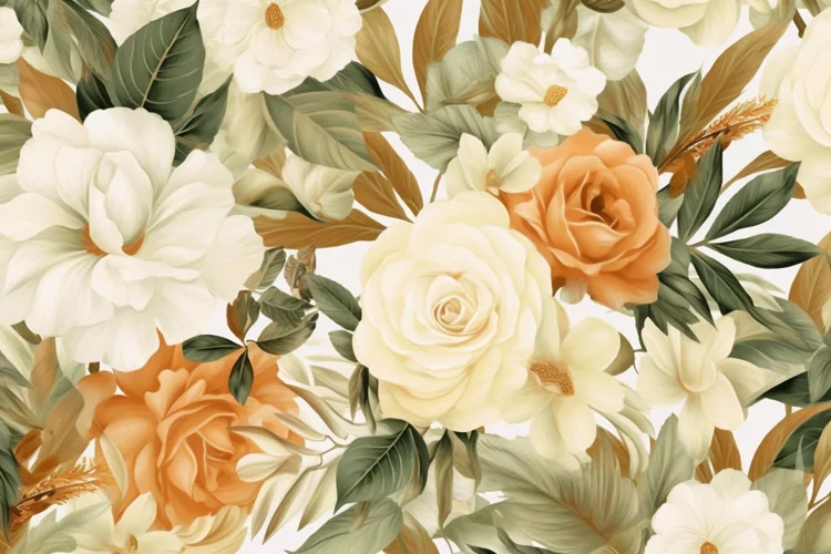 Watercolor floral border wreath with green leaves background