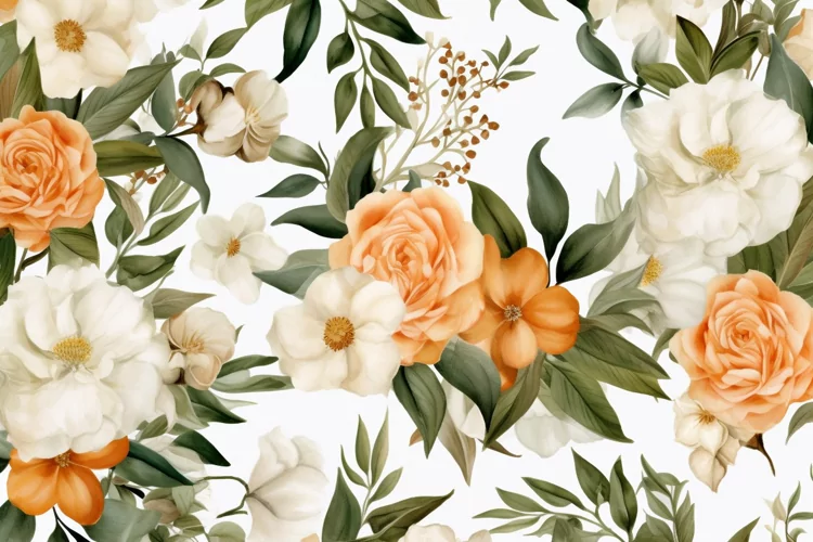 Watercolor floral border wreath with green leaves background
