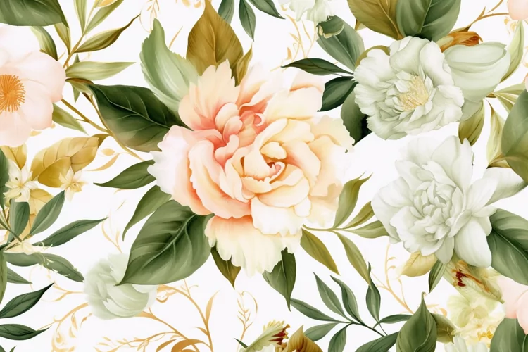 Watercolor floral border wreath with green leaves background