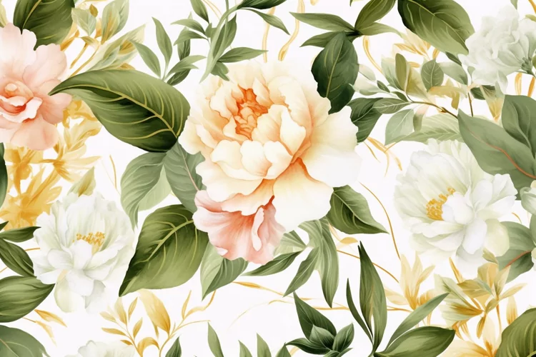 Watercolor floral border wreath with green leaves background